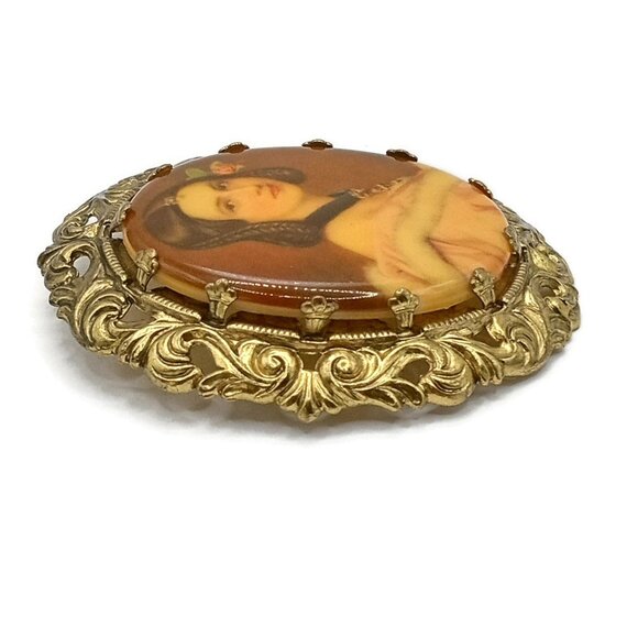 Vintage Western Germany Victorian Lady Portrait Filigree Brooch - Picture 7 of 7